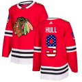 Wholesale Cheap Adidas Blackhawks #9 Bobby Hull Red Home Authentic USA Flag Stitched NHL Jersey