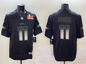 Men\'s Philadelphia Eagles #11 A. J. Brown Black 2025 Super Bowl LIX Patch Smoke Fashion Vapor Untouchable Limited Stitched Football Jersey