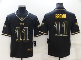 Wholesale Cheap Men\'s Philadelphia Eagles #11 A. J. Brown Black Golden Edition Stitched NFL Nike Limited Jersey