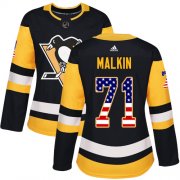 Wholesale Cheap Adidas Penguins #71 Evgeni Malkin Black Home Authentic USA Flag Women's Stitched NHL Jersey