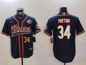 Men\'s Chicago Bears #34 Walter Payton Navy Throwback With Patch Cool Base Stitched Baseball Jerseys