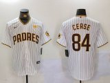 Cheap Men's San Diego Padres #84 Dylan Cease White Team Logo With PS Patch Stitched Cool Base Nike Jersey