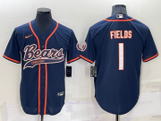 Wholesale Men's Chicago Bears #1 Justin Fields Navy Blue Stitched MLB Cool Base Nike Baseball Jersey