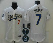 Wholesale Cheap Men's Los Angeles Dodgers #7 Julio Urias White Gold #2 #20 Patch Stitched MLB Flex Base Nike Jersey