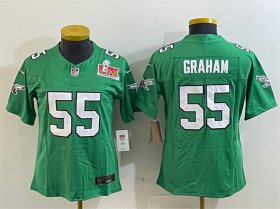 Women\'s Philadelphia Eagles #55 Brandon Graham Green 2025 Super Bowl LIX Patch F.U.S.E. Throwback Vapor Untouchable Limited Stitched Football Jersey(Run Small)