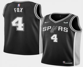 Men\'s San Antonio Spurs #4 DeAaron Fox Black 2025 Icon Edition Stitched Jersey