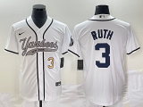 Wholesale Cheap Men's New York Yankees #3 Babe Ruth Number White With Patch Cool Base Stitched Baseball Jersey