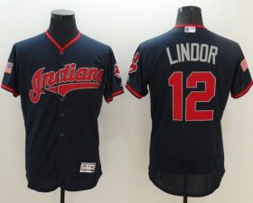 Wholesale Cheap Indians #12 Francisco Lindor Navy Blue Fashion Stars & Stripes Flexbase Authentic Stitched MLB Jersey