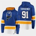 Wholesale Cheap Men's St. Louis Blues #91 Vladimir Tarasenko Blue Ageless Must-Have Lace-Up Pullover Hoodie