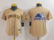 Cheap Women's San Diego Padres Tan Team Big Logo Stitched Baseball Jersey(Run Small)