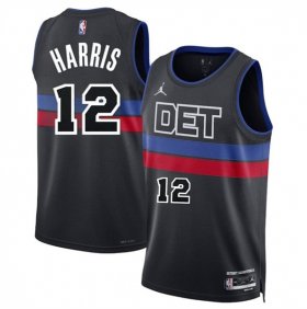 Men\'s Detroit Pistons #12 Tobias Harris Black 2024 Statement Edition Stitched Basketball Jersey