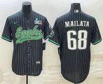 Cheap Men's Philadelphia Eagles #68 Jordan Mailata Black Pinstripe With Super Bowl LVII Patch Cool Base Stitched Baseball Jersey