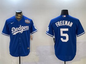 Cheap Men\'s Los Angeles Dodgers #5 Freddie Freeman Blue 2024 World Series Cool Base Stitched Baseball Jersey