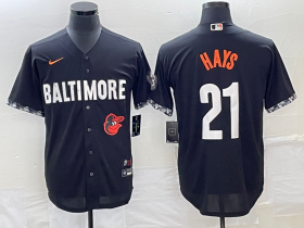 Wholesale Cheap Men\'s Baltimore Orioles #21 Austin Hays Black 2023 City Connect Cool Base Stitched Jersey 1