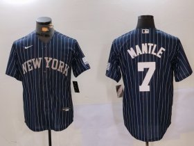 Men\'s New York Yankees #7 Mickey Mantle Navy Pinstripe Fashion Cool Base Jersey