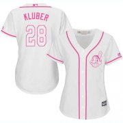 Wholesale Cheap Indians #28 Corey Kluber White/Pink Fashion Women's Stitched MLB Jersey