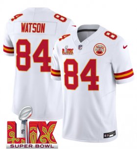 Men\'s Kansas City Chiefs #84 Justin Watson White 2025 Super Bowl LIX Patch F.U.S.E. Vapor Limited Stitched Football Jersey