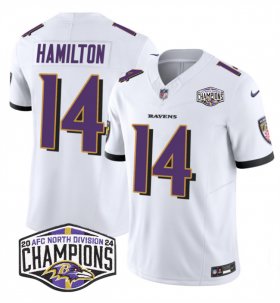 Cheap Men\'s Baltimore Ravens #14 Kyle Hamilton White F.U.S.E 2024 AFC North Division Champions Vapor Limited Football Jersey