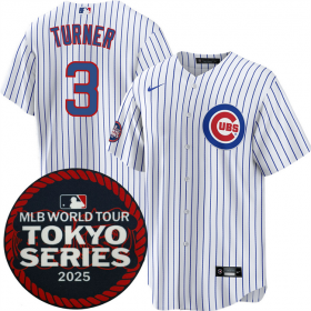 Cheap Men\'s Chicago Cubs #3 Justin Turner White 2025 World Tour Tokyo Series Home Stitched Baseball Jersey