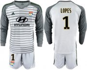 Wholesale Cheap Lyon #1 Lopes Grey Goalkeeper Long Sleeves Soccer Club Jersey