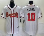 Wholesale Cheap Men's Atlanta Braves #10 Chipper Jones 2022 White Gold World Series Champions Program Cool Base Stitched Baseball Jersey