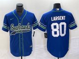 Men's Seattle Seahawks #80 Steve Largent Royal Throwback Cool Base Stitched Baseball Jersey