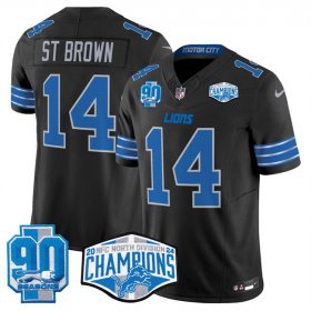 Cheap Men\'s Detroit Lions #14 Amon-Ra St. Brown Black 2024 NFC North Champions 90th Anniversary Patch F.U.S.E. Vapor Limited Stitched Jersey