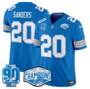 Cheap Men's Detroit Lions #20 Barry Sanders Blue 2024 NFC North Champions 90th Anniversary Patch F.U.S.E. Vapor Limited Stitched Jersey