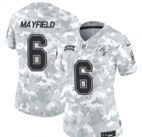 Cheap Women\'s Tampa Bay Buccaneers #6 Baker Mayfield 2024 F.U.S.E Arctic Camo Salute To Service Limited Stitched Football Jersey(Run Small)