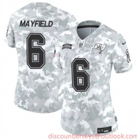 Cheap Women\'s Tampa Bay Buccaneers #6 Baker Mayfield 2024 F.U.S.E Arctic Camo Salute To Service Limited Stitched Football Jersey(Run Small)