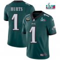 Wholesale Cheap Men's Philadelphia Eagles #1 Jalen Hurts Green Super Bowl LVII Patch And 2-star C Patch Vapor Untouchable Limited Stitched Jersey