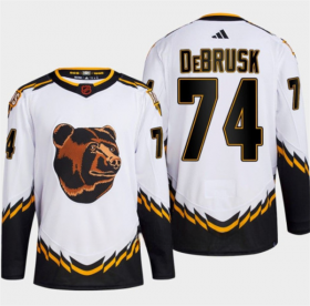 Wholesale Cheap Men\'s Boston Bruins #74 Jake DeBrusk White 2022-23 Reverse Retro Stitched Jersey