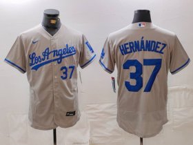 Men\'s Los Angeles Dodgers #37 Teoscar Hernandez Number Grey With Los Flex Base Stitched Jerseys