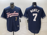 Cheap Men's New York Yankees #7 Mickey Mantle Number Navy With Patch Cool Base Stitched Baseball Jersey