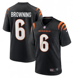 Cheap Men\'s Cincinnati Bengals #6 Jake Browning Black Stitched Game Jersey