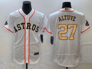 Wholesale Cheap Men's Houston Astros #27 Jose Altuve 2023 White Gold World Serise Champions Patch Flex Base Stitched Jersey