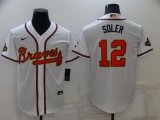 Wholesale Cheap Men's Atlanta Braves #12 Jorge Soler 2022 White Gold World Series Champions Program Cool Base Stitched Baseball Jersey