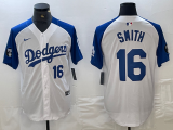 Cheap Men's Los Angeles Dodgers #16 Will Smith Number White Blue Fashion Stitched Cool Base Limited Jerseys