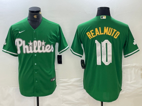 Cheap Men\'s Philadelphia Phillies #10 JT Realmuto Kelly Green Cool Base Jersey