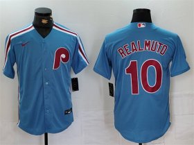 Men\'s Philadelphia Phillies #10 J.T. Realmuto Blue Cool Base Stitched Jersey