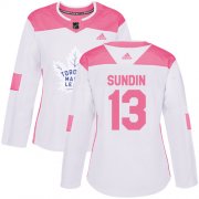 Wholesale Cheap Adidas Maple Leafs #13 Mats Sundin White/Pink Authentic Fashion Women's Stitched NHL Jersey