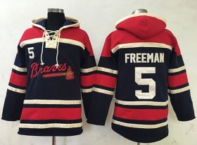 Wholesale Cheap Braves #5 Freddie Freeman Navy Blue Sawyer Hooded Sweatshirt MLB Hoodie