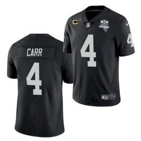 Wholesale Cheap Men\'s Oakland Raiders #4 Derek Carr 2020 Inaugural Season Black C Patch Jersey