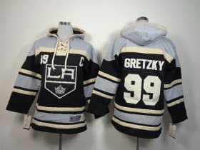 Wholesale Cheap Kings #99 Wayne Gretzky Black Sawyer Hooded Sweatshirt Stitched Youth NHL Jersey