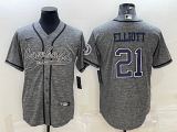 Wholesale Cheap Men's Dallas Cowboys #21 Ezekiel Elliott Grey Gridiron With Patch Cool Base Stitched Baseball Jersey