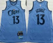 Cheap Men's Los Angeles Clippers #13 Paul George Light Blue 2024 City Icon Sponsor Swingman Jersey