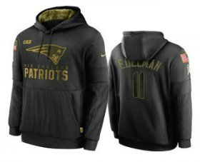 Wholesale Cheap Men\'s New England Patriots #11 Julian Edelman Black 2020 Salute To Service Sideline Performance Pullover Hoodie