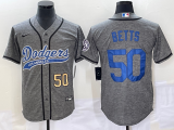 Wholesale Cheap Men's Los Angeles Dodgers #50 Mookie Betts Number Grey Gridiron Cool Base Stitched Baseball Jersey