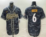 Cheap Men's Pittsburgh Steelers #6 Patrick Queen Camo With Patch Cool Base Stitched Baseball Jersey