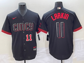 Wholesale Cheap Men\'s Cincinnati Reds #11 Barry Larkin Number Black 2023 City Connect Cool Base Stitched Jersey